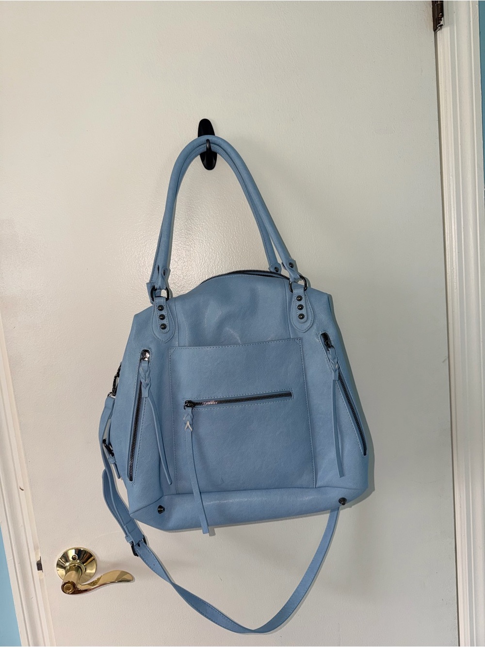 Faux leather baby blue purse